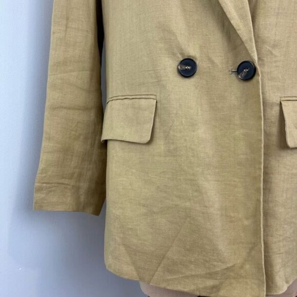 ZARA Double Breasted Tailored Blazer Coat Linen Women Medium Classic Minimalist - Picture 4 of 15